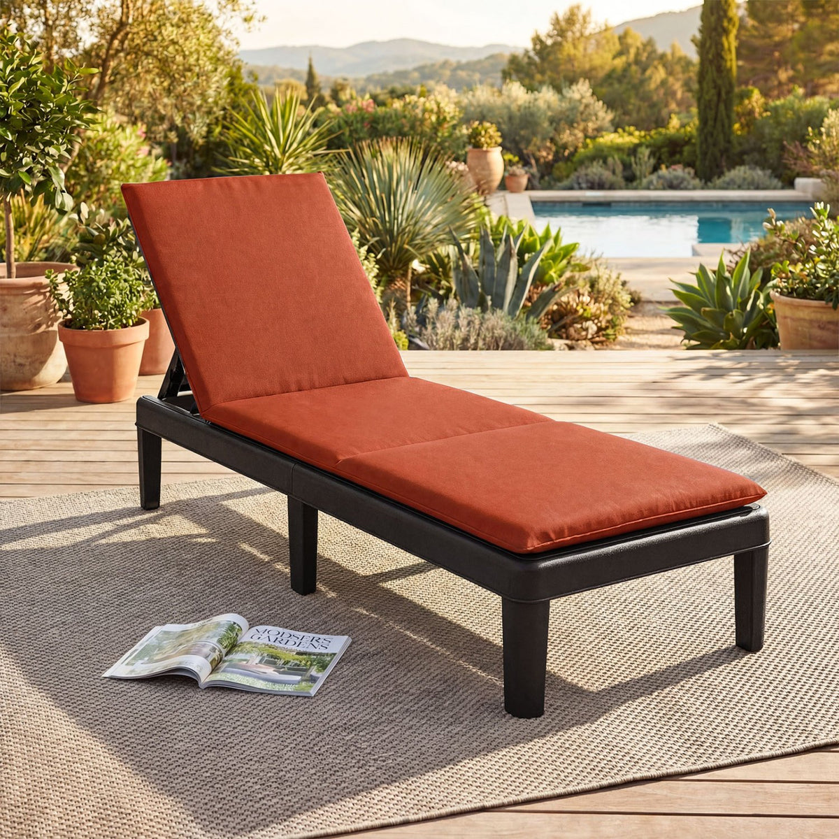 Patio Lounge Chair 3-Position Adjustable Backrest and Cushion-Orange view 2