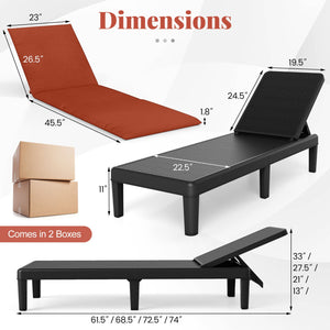 Patio Lounge Chair 3-Position Adjustable Backrest and Cushion-Orange view 3