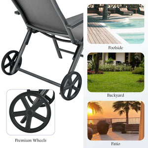 Patio Lounge Chair with Wheels Neck Pillow Aluminum Frame Adjustable-Gray view 3