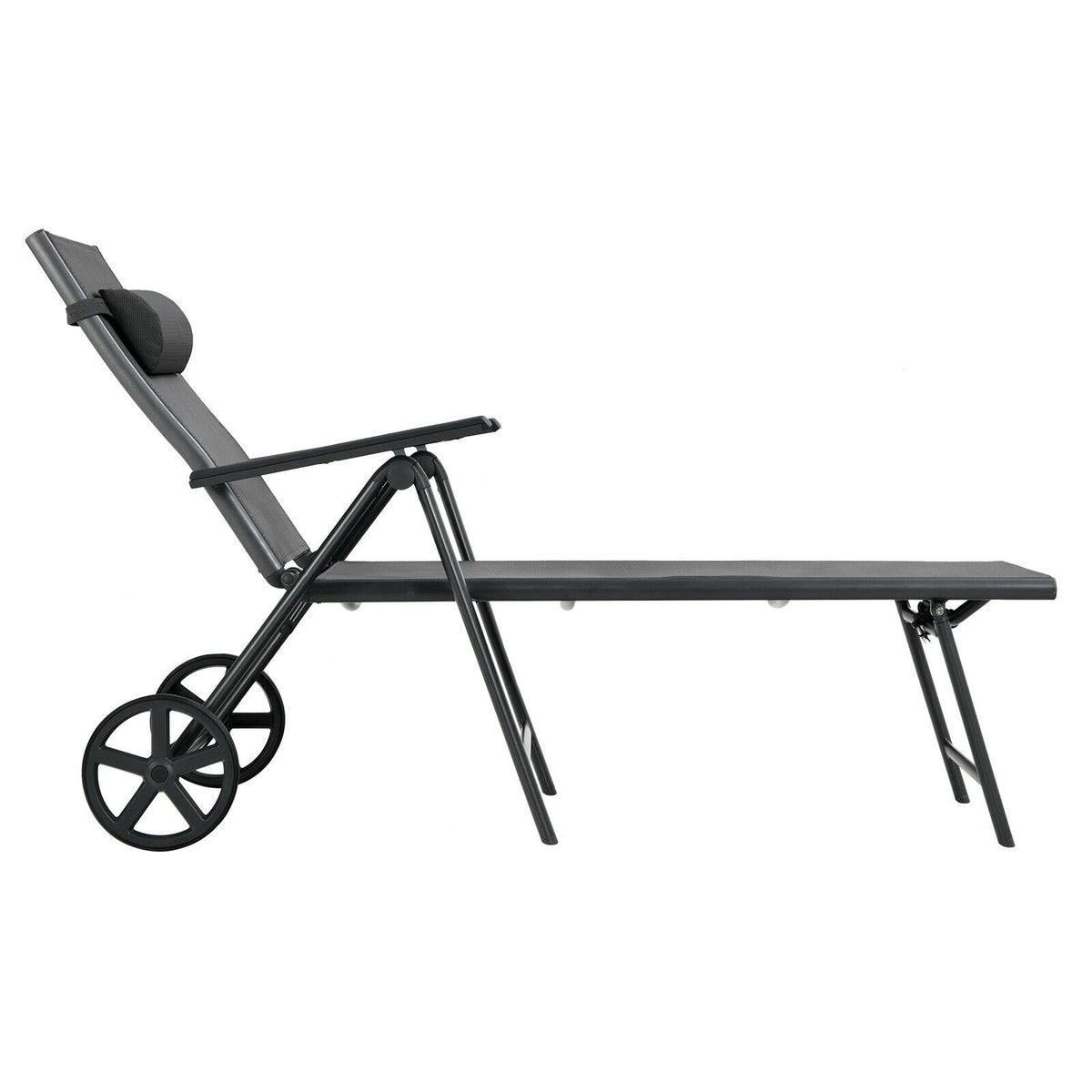 Patio Lounge Chair with Wheels Neck Pillow Aluminum Frame Adjustable-Gray view 8
