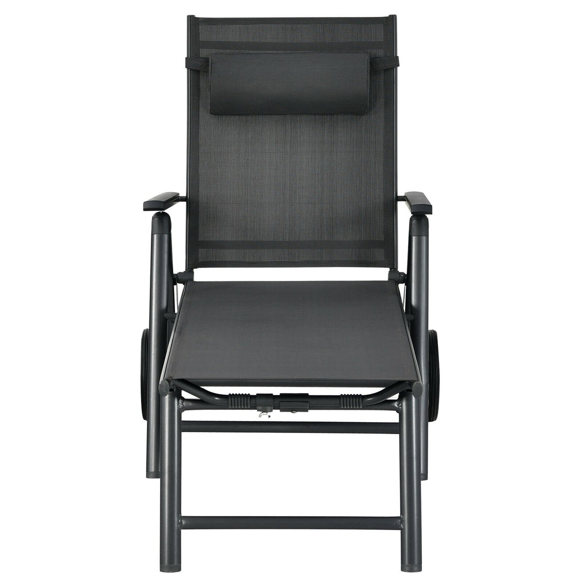 Patio Lounge Chair with Wheels Neck Pillow Aluminum Frame Adjustable-Gray view 9