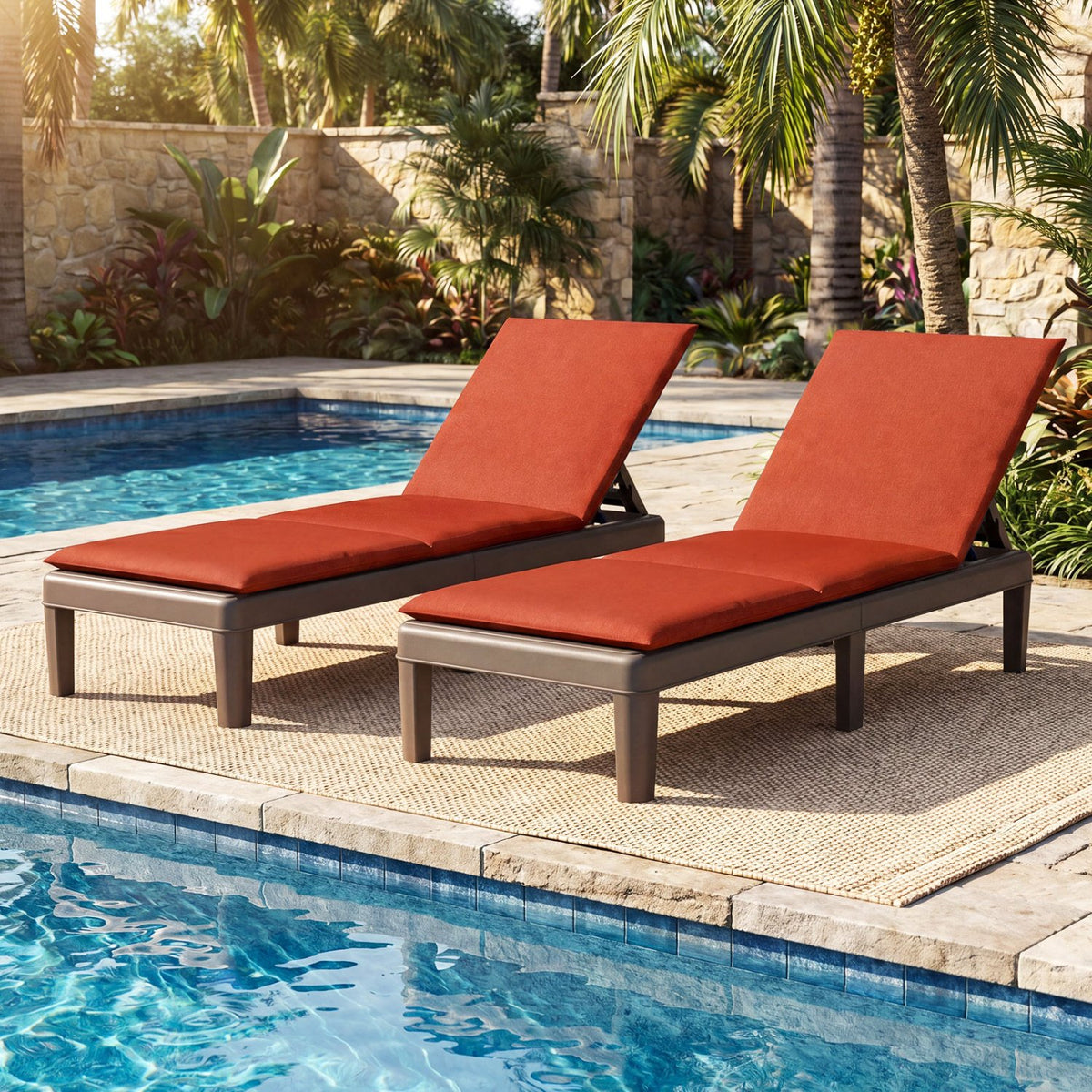 Patio Lounge Outdoor Recliner Chair with Cushion 3-Position Adjustable Backrest-Orange view 3