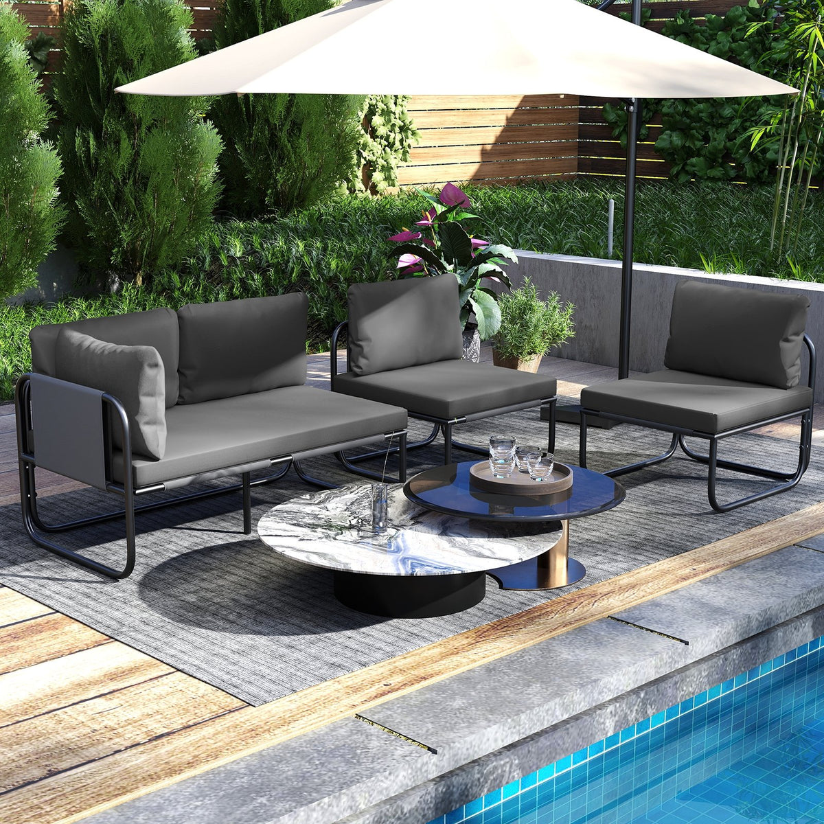 Patio Loveseat Sofa Couch with Removable Pillows and Seat Cushion-Gray view 2