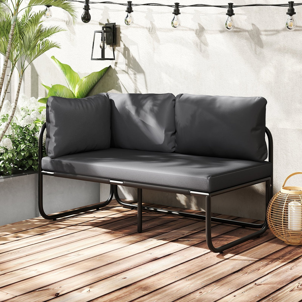Patio Loveseat Sofa Couch with Removable Pillows and Seat Cushion-Gray view 3