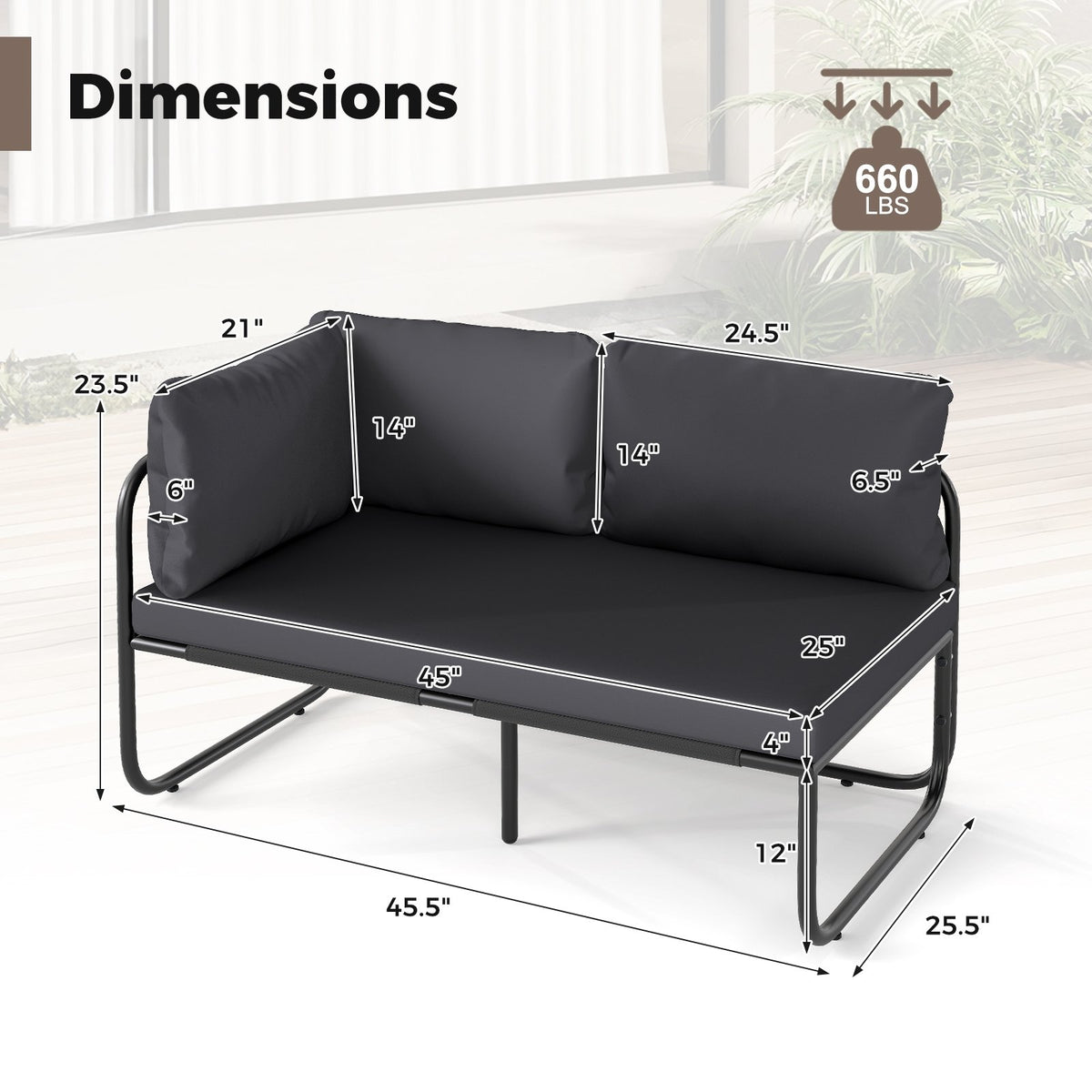 Patio Loveseat Sofa Couch with Removable Pillows and Seat Cushion-Gray view 5