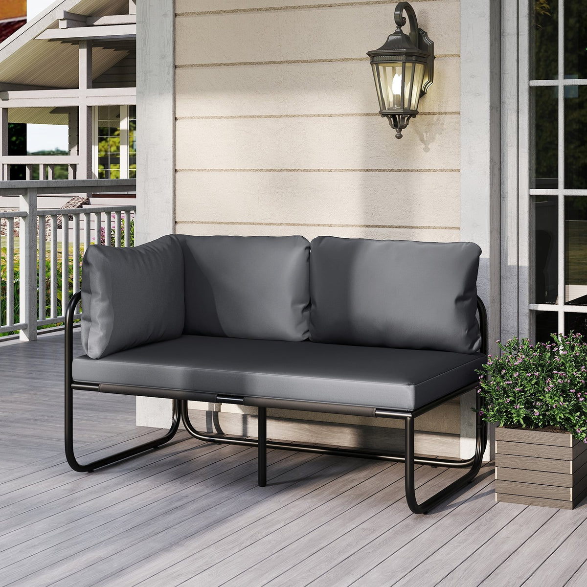 Patio Loveseat Sofa Couch with Removable Pillows and Seat Cushion-Gray view 6