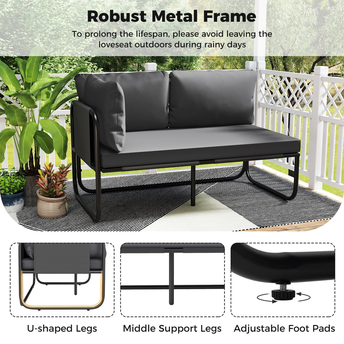 Patio Loveseat Sofa Couch with Removable Pillows and Seat Cushion-Gray view 7