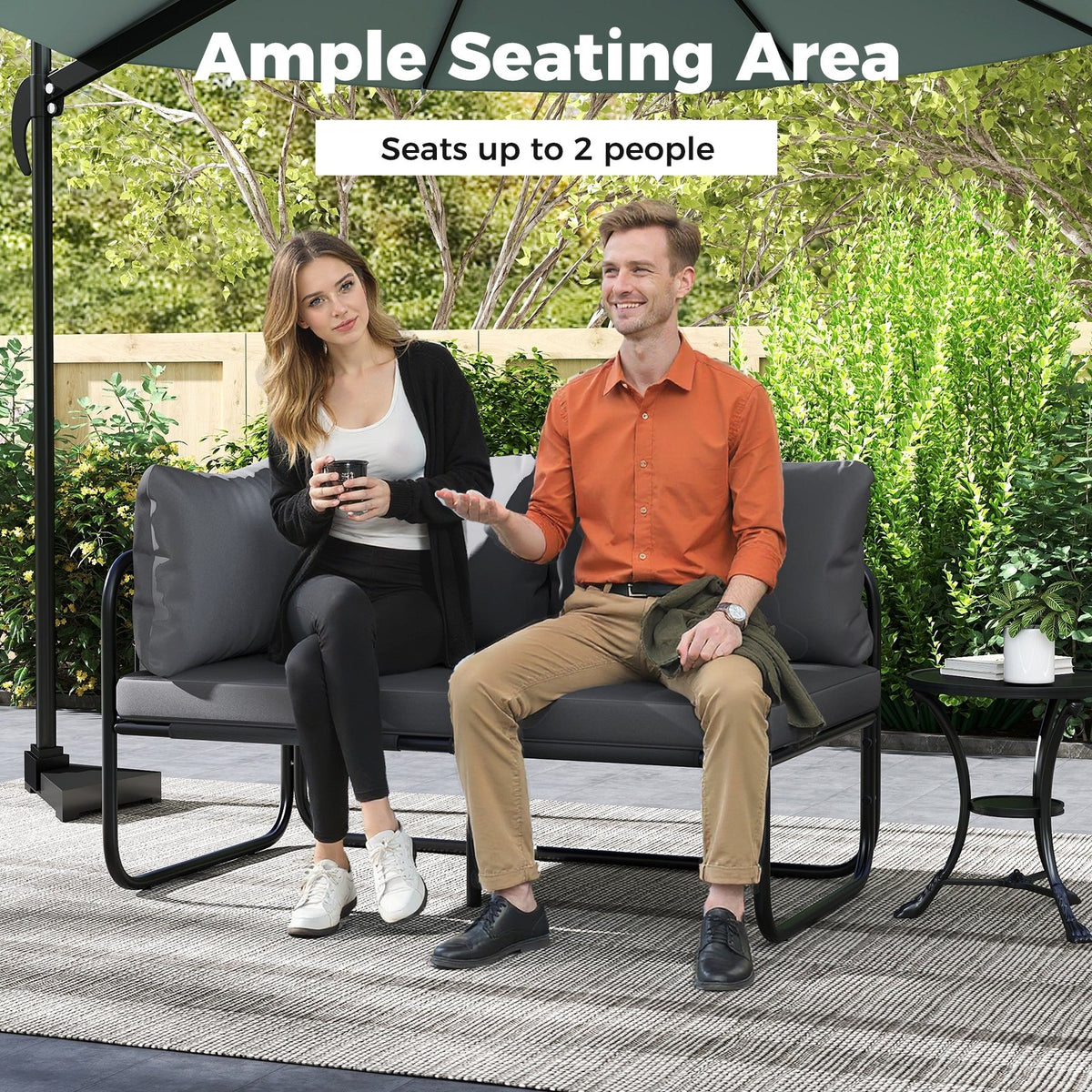 Patio Loveseat Sofa Couch with Removable Pillows and Seat Cushion-Gray view 9
