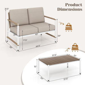 Patio Loveseat Sofa with Coffee Table Set with Thick Cushions view 4