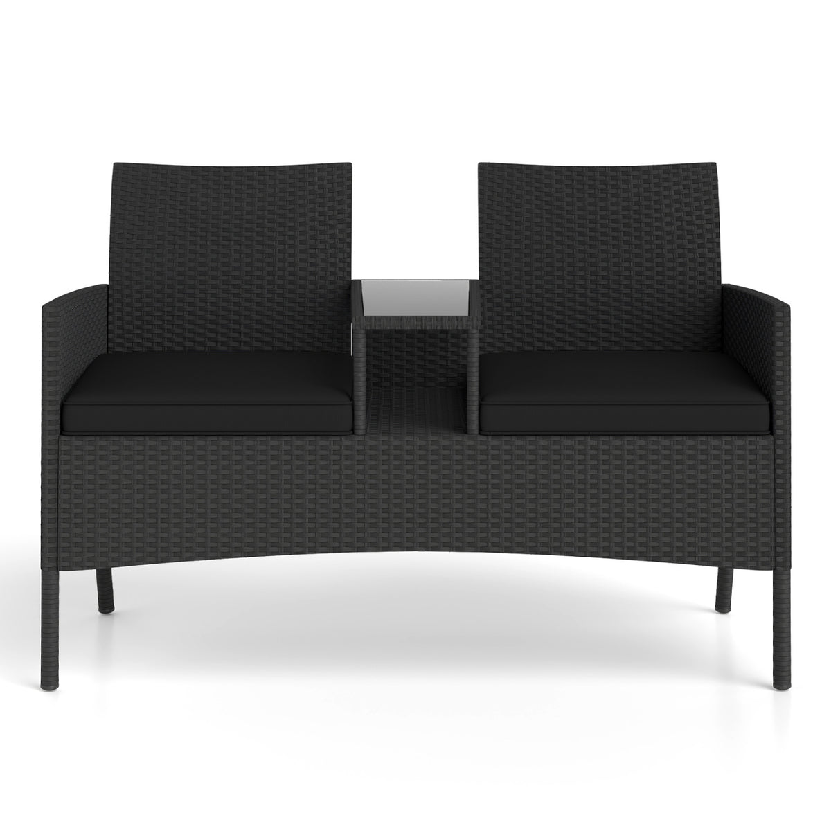 Patio Loveseat with Built-in Table for Backyard Porch-Black view 4