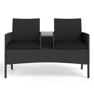 Patio Loveseat with Built-in Table for Backyard Porch-Black view 4