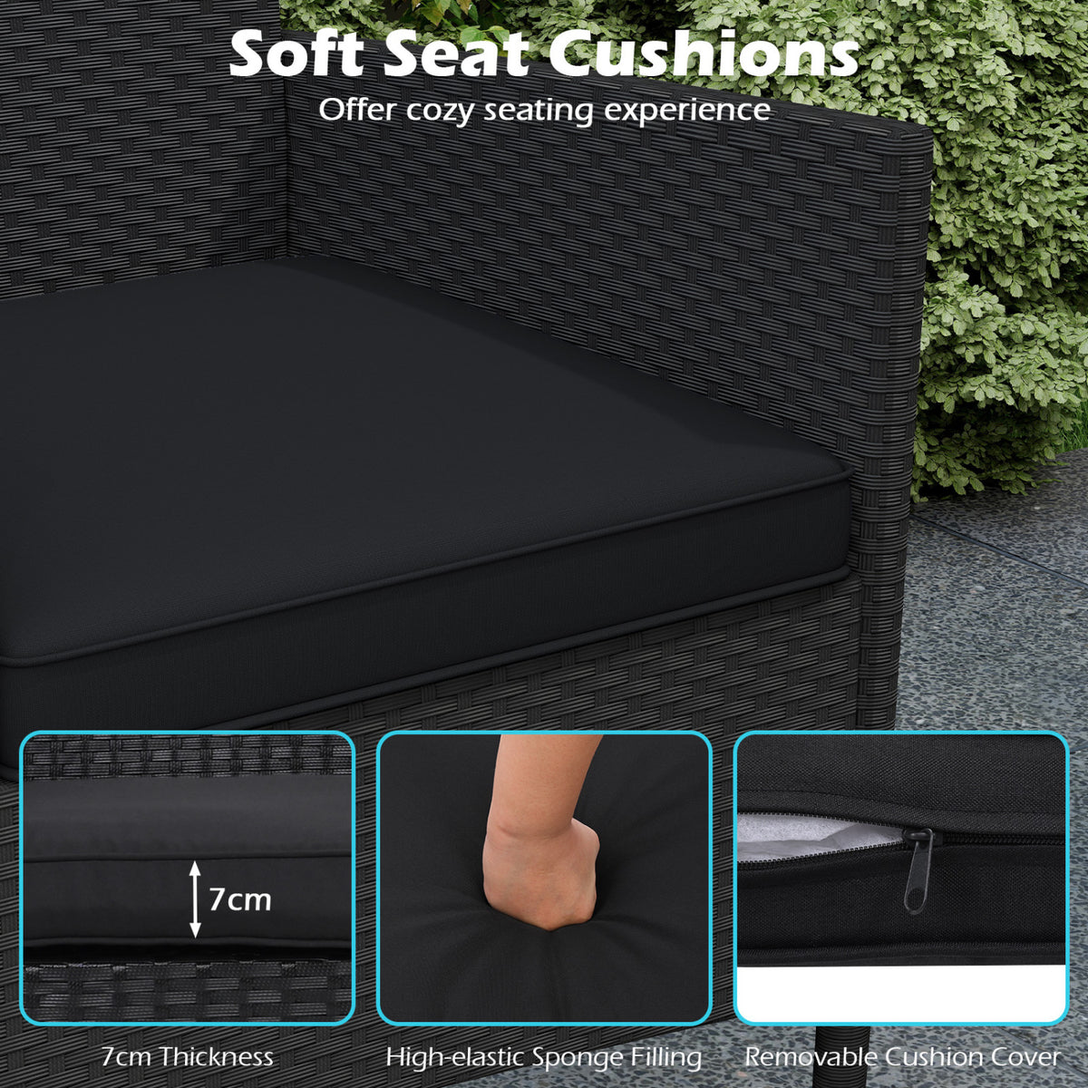 Patio Loveseat with Built-in Table for Backyard Porch-Black view 8