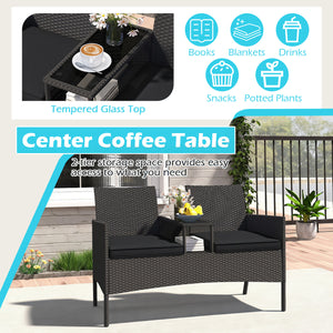 Patio Loveseat with Built-in Table for Backyard Porch-Black view 9