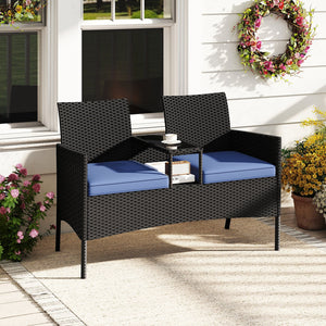 Patio Loveseat with Built-in Table for Backyard Porch-Navy view 3