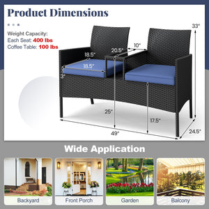Patio Loveseat with Built-in Table for Backyard Porch-Navy view 5