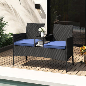 Patio Loveseat with Built-in Table for Backyard Porch-Navy view 6