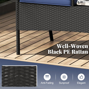 Patio Loveseat with Built-in Table for Backyard Porch-Navy view 7