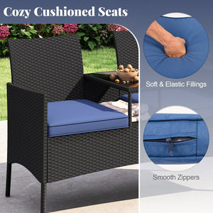 Patio Loveseat with Built-in Table for Backyard Porch-Navy view 8