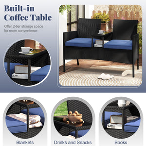 Patio Loveseat with Built-in Table for Backyard Porch-Navy view 9