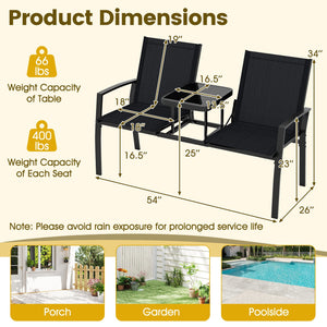 Patio Loveseat with Built-in Table with Breathable Fabric Back-Black view 5