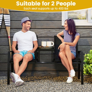 Patio Loveseat with Built-in Table with Breathable Fabric Back-Black view 7
