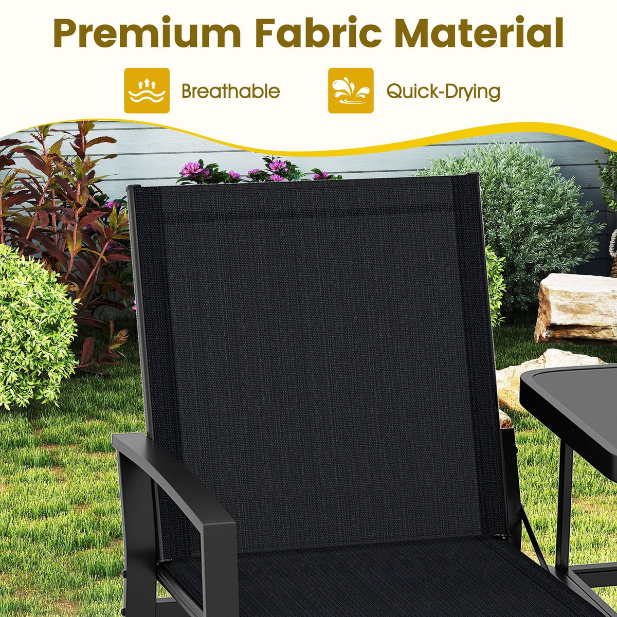 Patio Loveseat with Built-in Table with Breathable Fabric Back-Black view 8