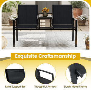 Patio Loveseat with Built-in Table with Breathable Fabric Back-Black view 9