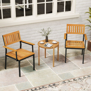 Patio Outdoor Dining Chair Set of 2 with Metal and Acacia Wood Frame view 2
