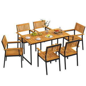 Patio Outdoor Dining Chair Set of 2 with Metal and Acacia Wood Frame view 4