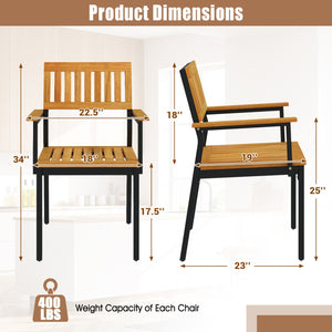 Patio Outdoor Dining Chair Set of 2 with Metal and Acacia Wood Frame view 5