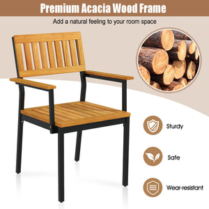 Patio Outdoor Dining Chair Set of 2 with Metal and Acacia Wood Frame view 7