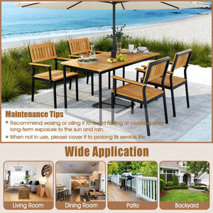 Patio Outdoor Dining Chair Set of 2 with Metal and Acacia Wood Frame view 9