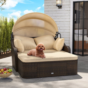 Patio PE Rattan Daybed with Retractable Canopy and Soft Cushions-Beige view 3