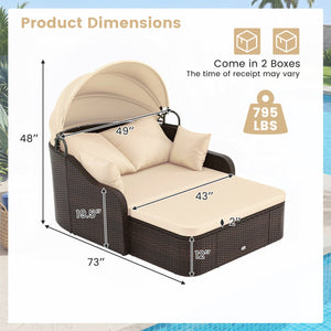 Patio PE Rattan Daybed with Retractable Canopy and Soft Cushions-Beige view 4