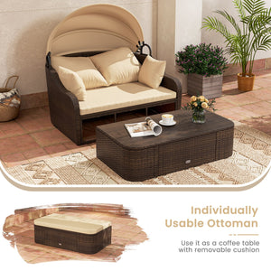 Patio PE Rattan Daybed with Retractable Canopy and Soft Cushions-Beige view 9