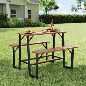 Patio Picnic Table Bench Set with Acacia Wood Tabletop and Benchtop view 2
