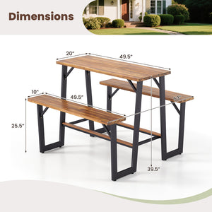 Patio Picnic Table Bench Set with Acacia Wood Tabletop and Benchtop view 5