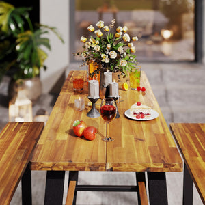 Patio Picnic Table Bench Set with Acacia Wood Tabletop and Benchtop view 6