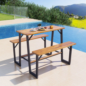 Patio Picnic Table Bench Set with Acacia Wood Tabletop and Benchtop view 7