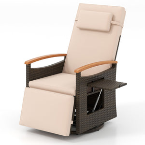 Patio Rattan 360° Swivel Recliner Chair with Adjustable Backrest and Footrest-Beige