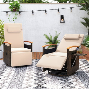 Patio Rattan 360° Swivel Recliner Chair with Adjustable Backrest and Footrest-Beige view 2