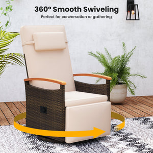 Patio Rattan 360° Swivel Recliner Chair with Adjustable Backrest and Footrest-Beige view 7