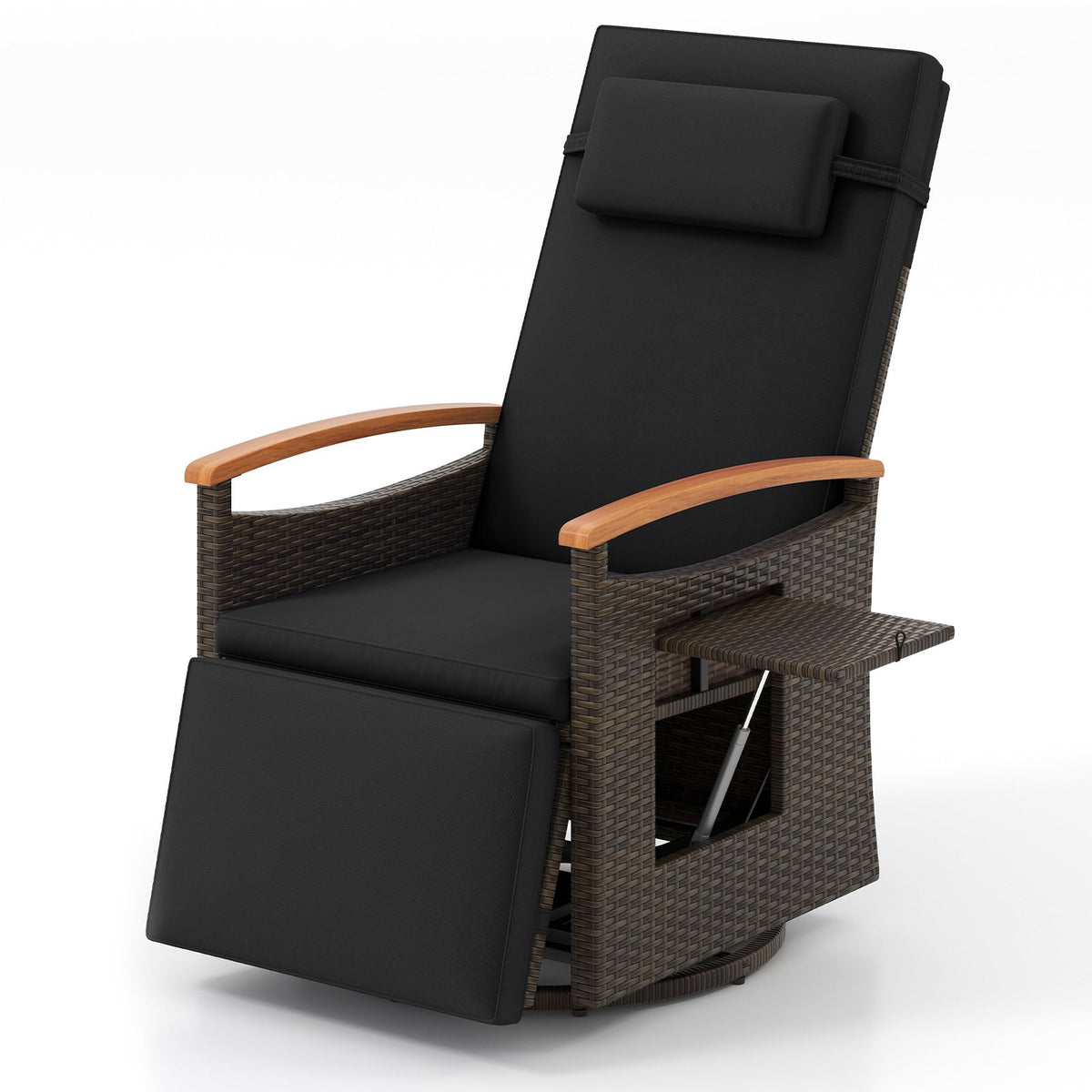 Patio Rattan 360° Swivel Recliner Chair with Adjustable Backrest and Footrest-Black view 4
