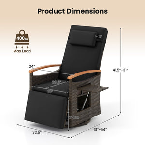 Patio Rattan 360° Swivel Recliner Chair with Adjustable Backrest and Footrest-Black view 5