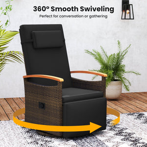 Patio Rattan 360° Swivel Recliner Chair with Adjustable Backrest and Footrest-Black view 7