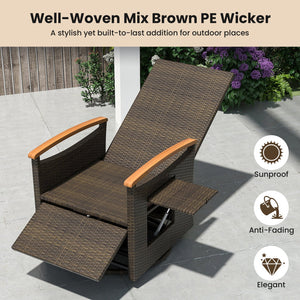 Patio Rattan 360° Swivel Recliner Chair with Adjustable Backrest and Footrest-Black view 8