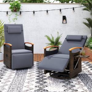 Patio Rattan 360° Swivel Recliner Chair with Adjustable Backrest and Footrest-Gray view 2