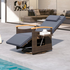 Patio Rattan 360° Swivel Recliner Chair with Adjustable Backrest and Footrest-Gray view 3