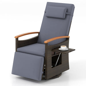 Patio Rattan 360° Swivel Recliner Chair with Adjustable Backrest and Footrest-Gray view 4