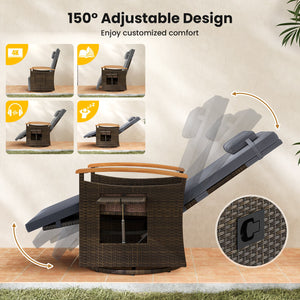 Patio Rattan 360° Swivel Recliner Chair with Adjustable Backrest and Footrest-Gray view 6